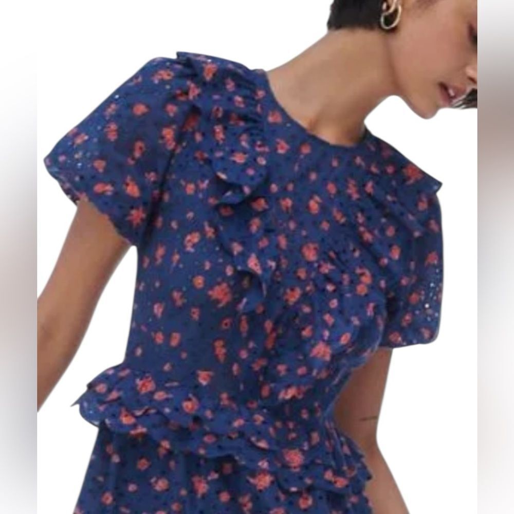 Urban Outfitters Navy and Coral Floral Blouse size 2